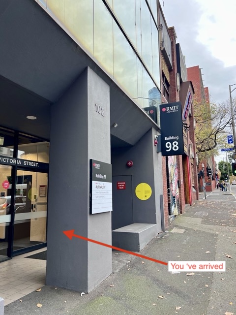 RMIT Building 98 Activator entrance on Victoria Street