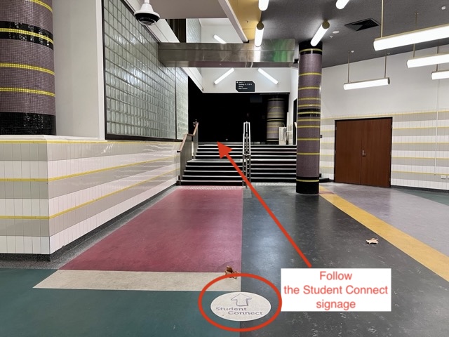 Interior corridor with Student Connect floor signage